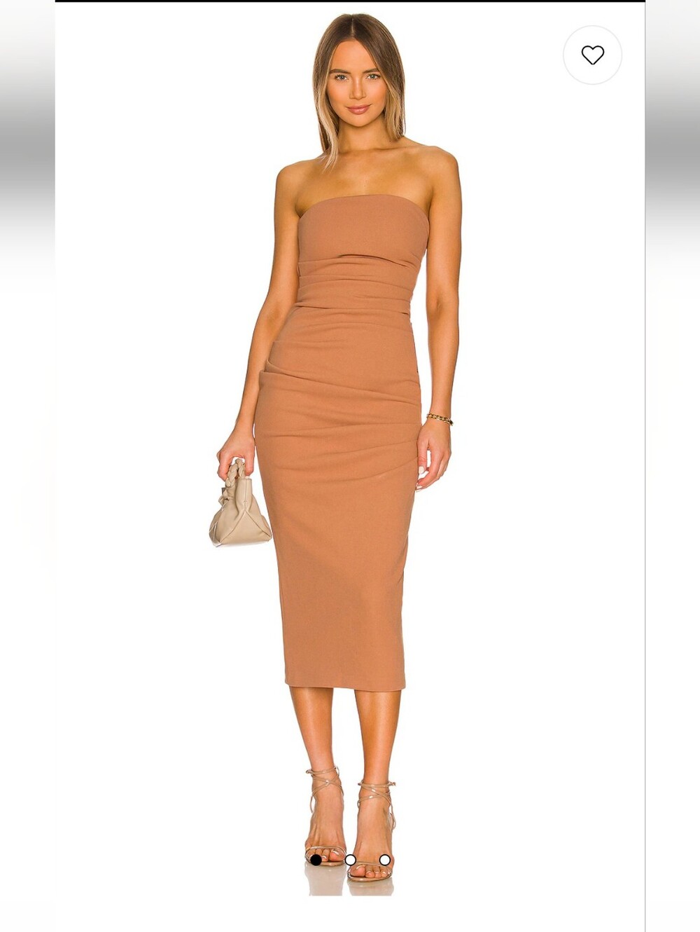 NWT MISHA Calandra Draped Strapless Midi Dress Praline Tan US 4